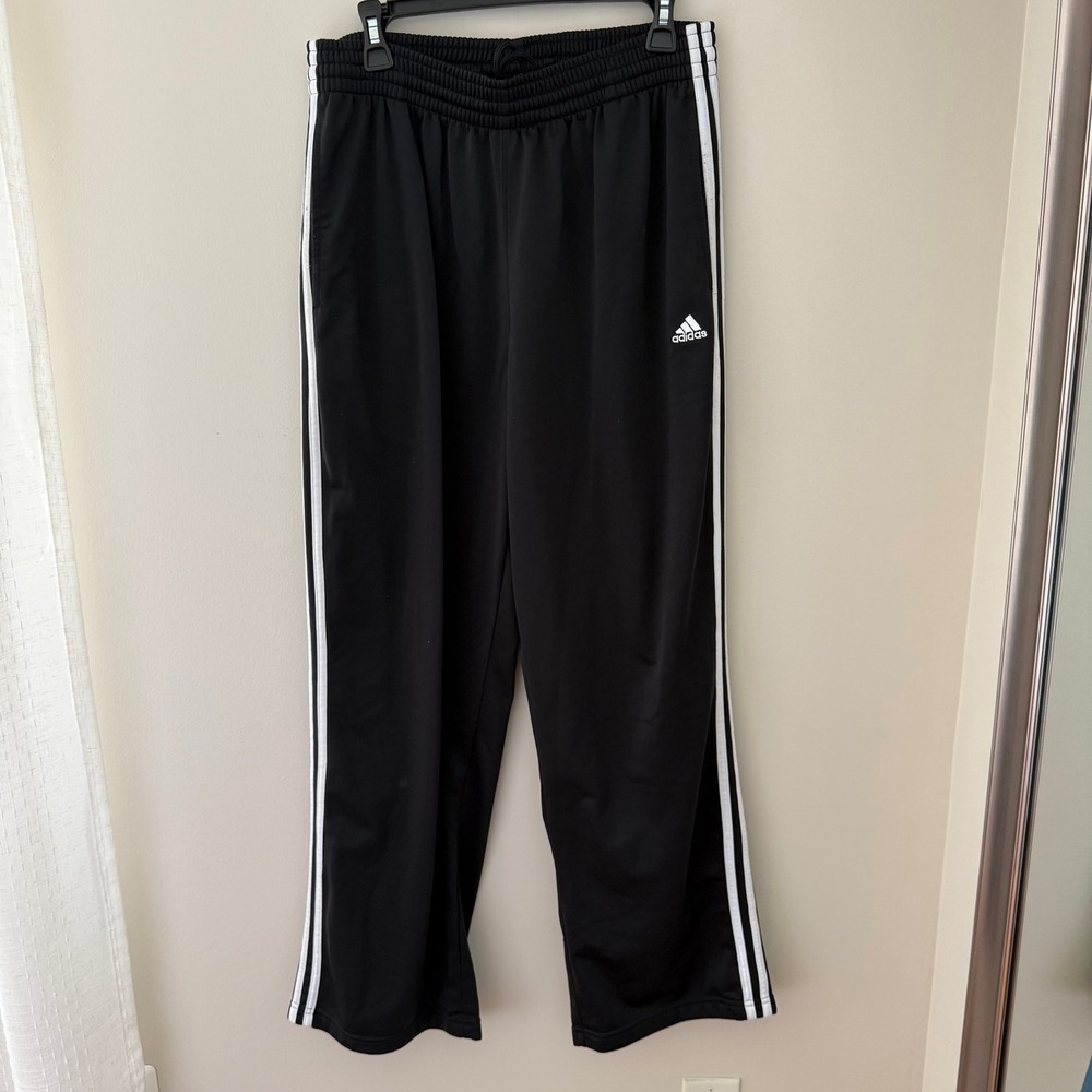 Adidas Mens Track Pants Black White 3 Stripe Athletic Training AD400 Large